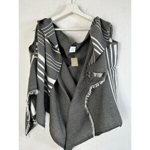 J.Crew Women Grey White Striped Cape Wrap Scarf Poncho Fringe One Size H0129 New